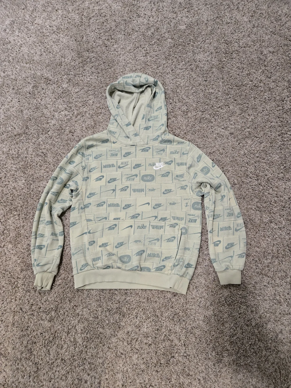 Nike Allover Logo Hoodie in Sage Green